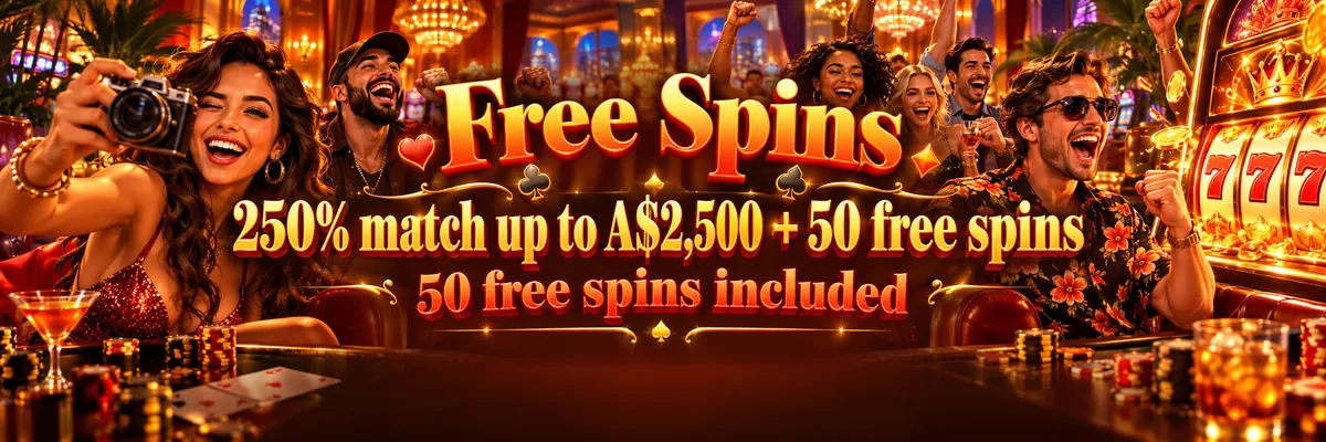 Woman holding a camera and smiling friends celebrate beside orange and red slot machines, with cards and suit symbols around them.