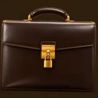 Locked leather briefcase — Uptown Pokies